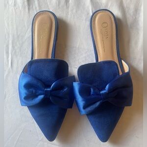 Blue Suede Bow Mules